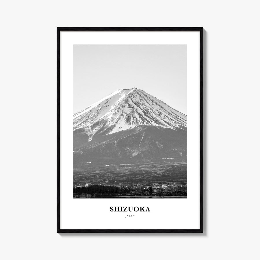 Shizuoka black & white classic poster of Japan – vertical wall art, unframed print shown in interior mockup