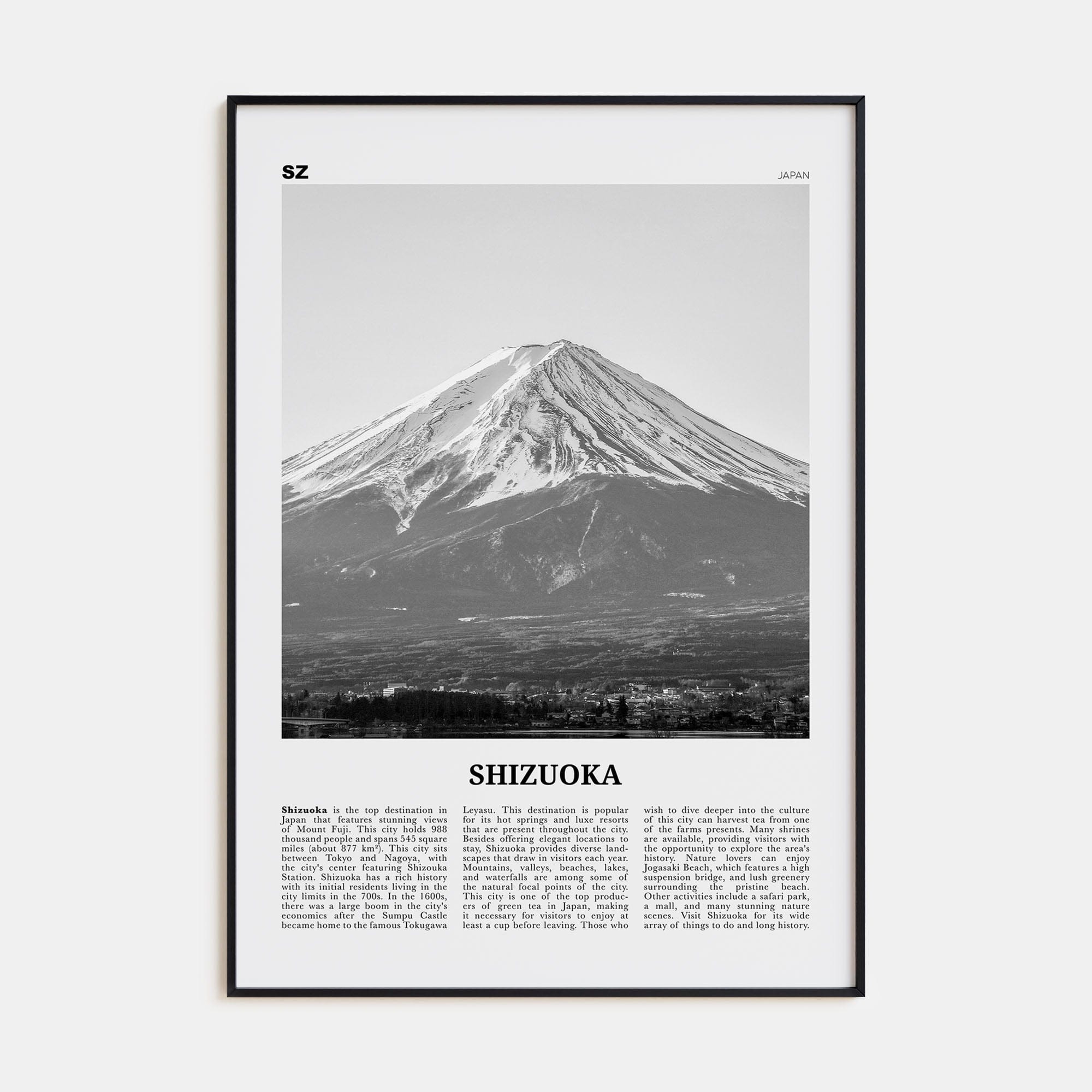 Shizuoka Poster Black Metal / 8x12 in Nbourhood Travel B&W Poster