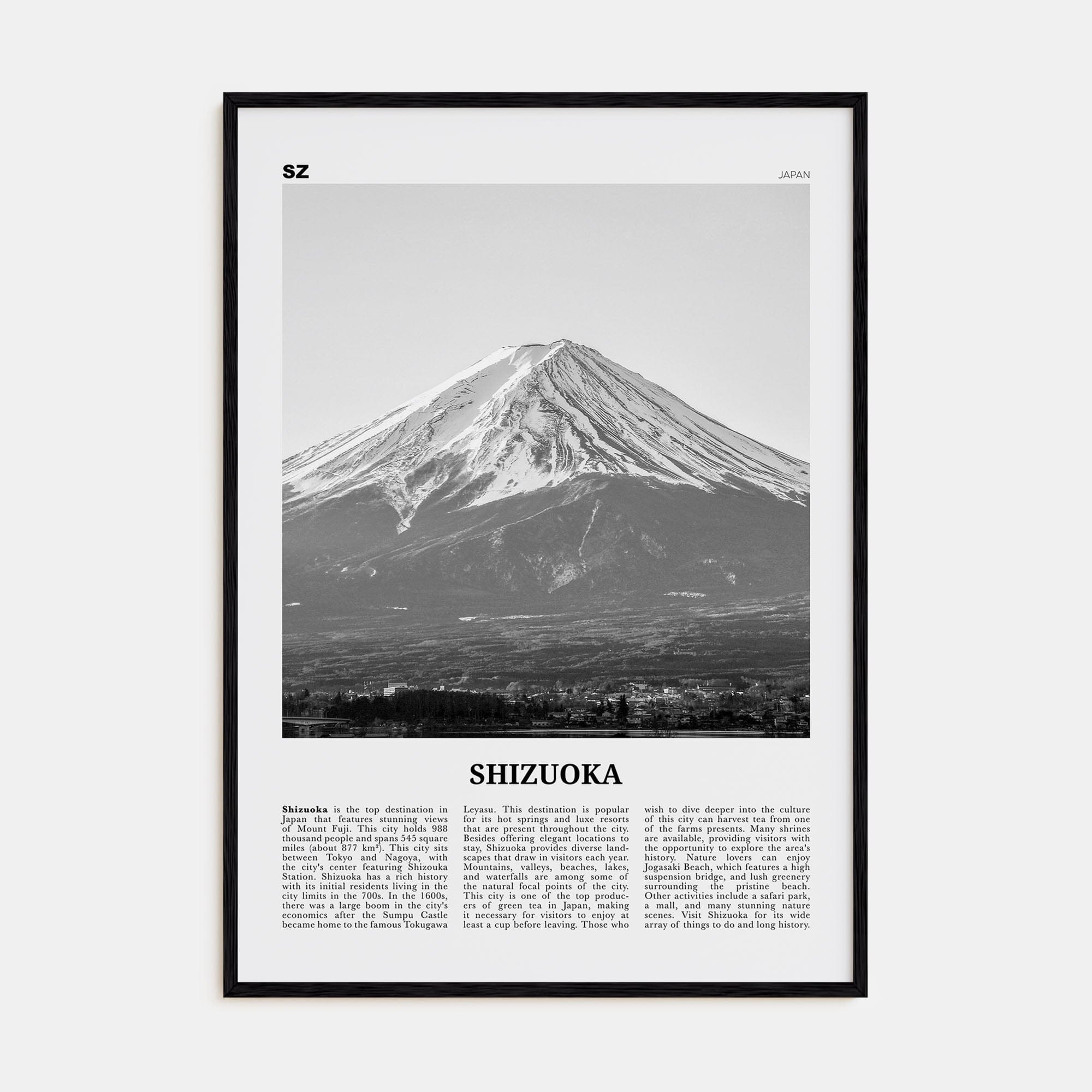 Shizuoka Poster Black Wood / 8x12 in Nbourhood Travel B&W Poster