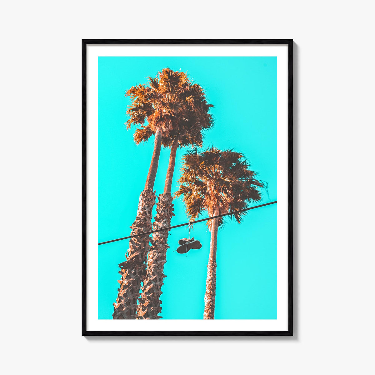 Shoes Hanging colorful photo poster – vertical wall art, unframed print shown in interior mockup