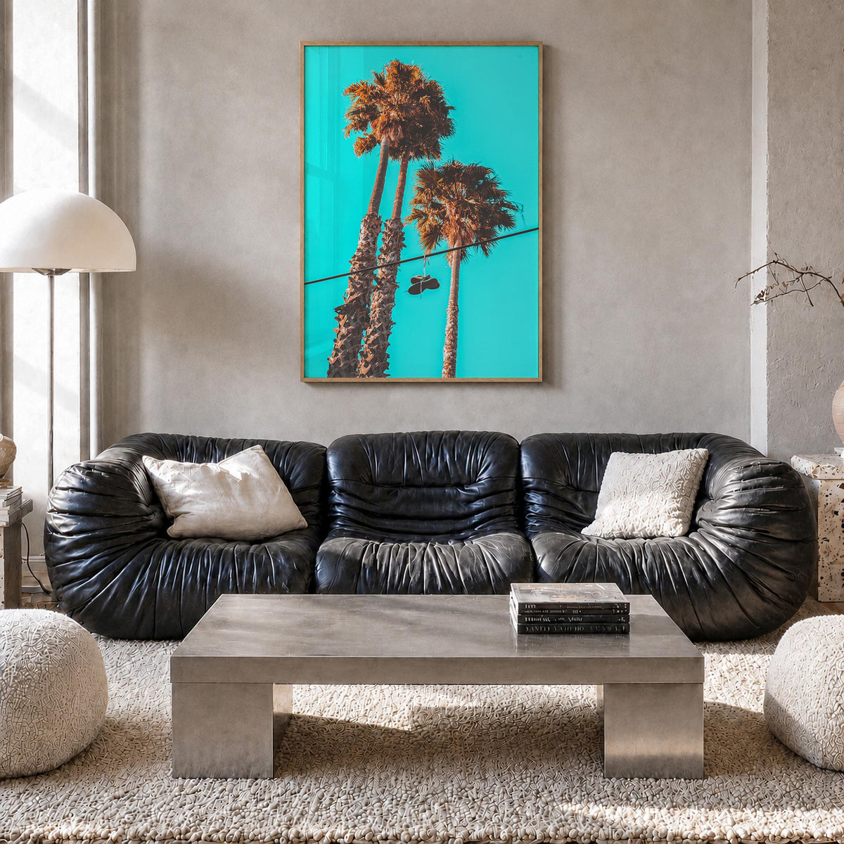 Shoes Hanging colorful photo poster – vertical wall art in natural wood frame, hanging on wall