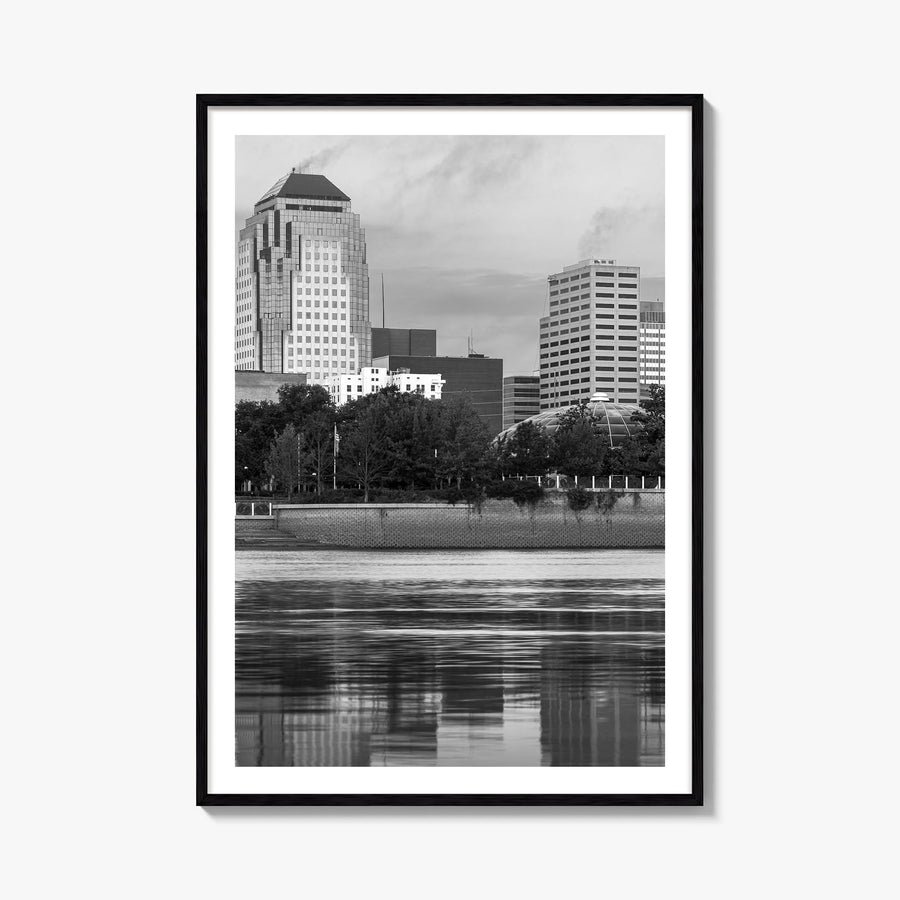 Shreveport black & white photo poster of Louisiana, USA – vertical wall art, unframed print shown in interior mockup
