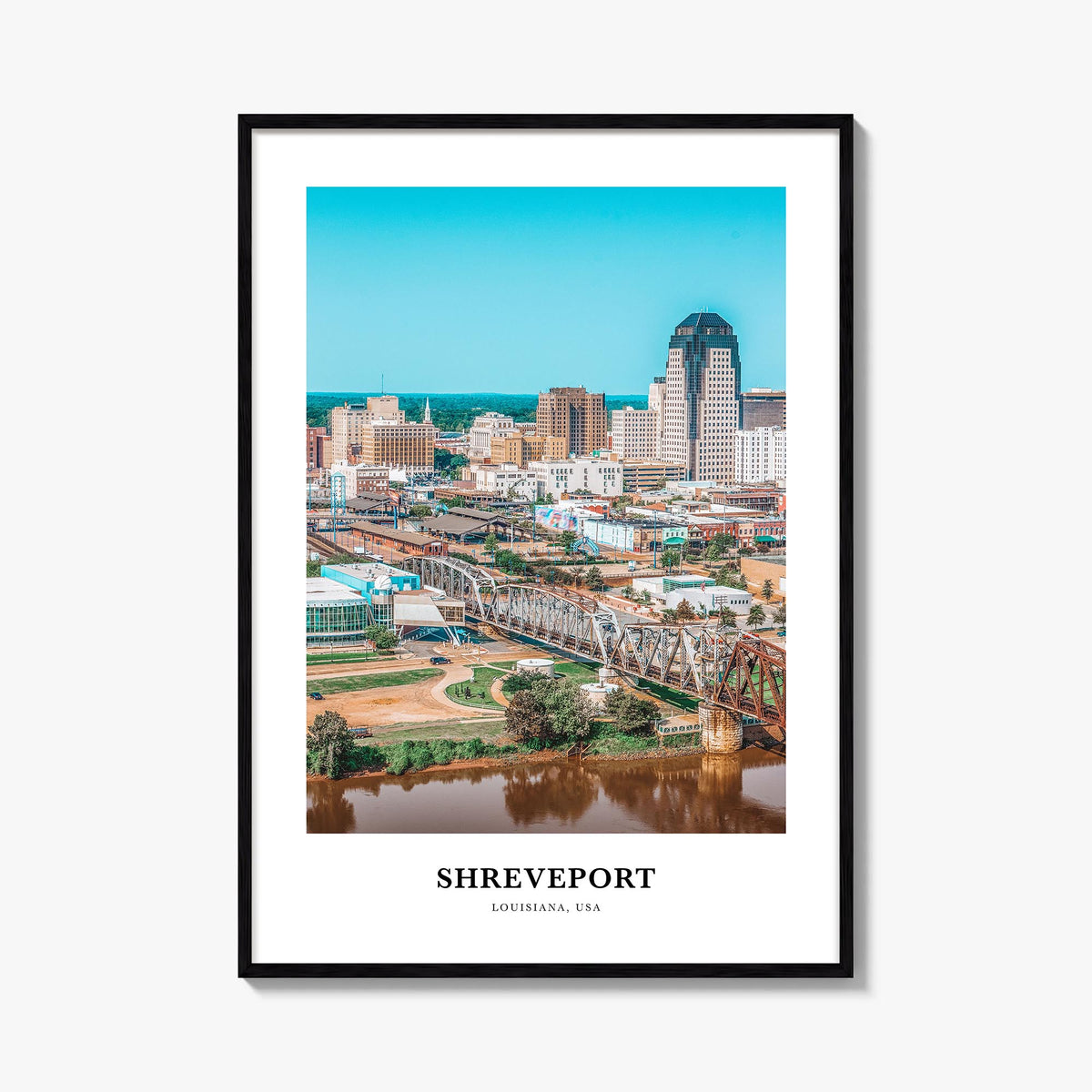 Shreveport colorful classic poster of Louisiana, USA – vertical wall art, unframed print shown in interior mockup