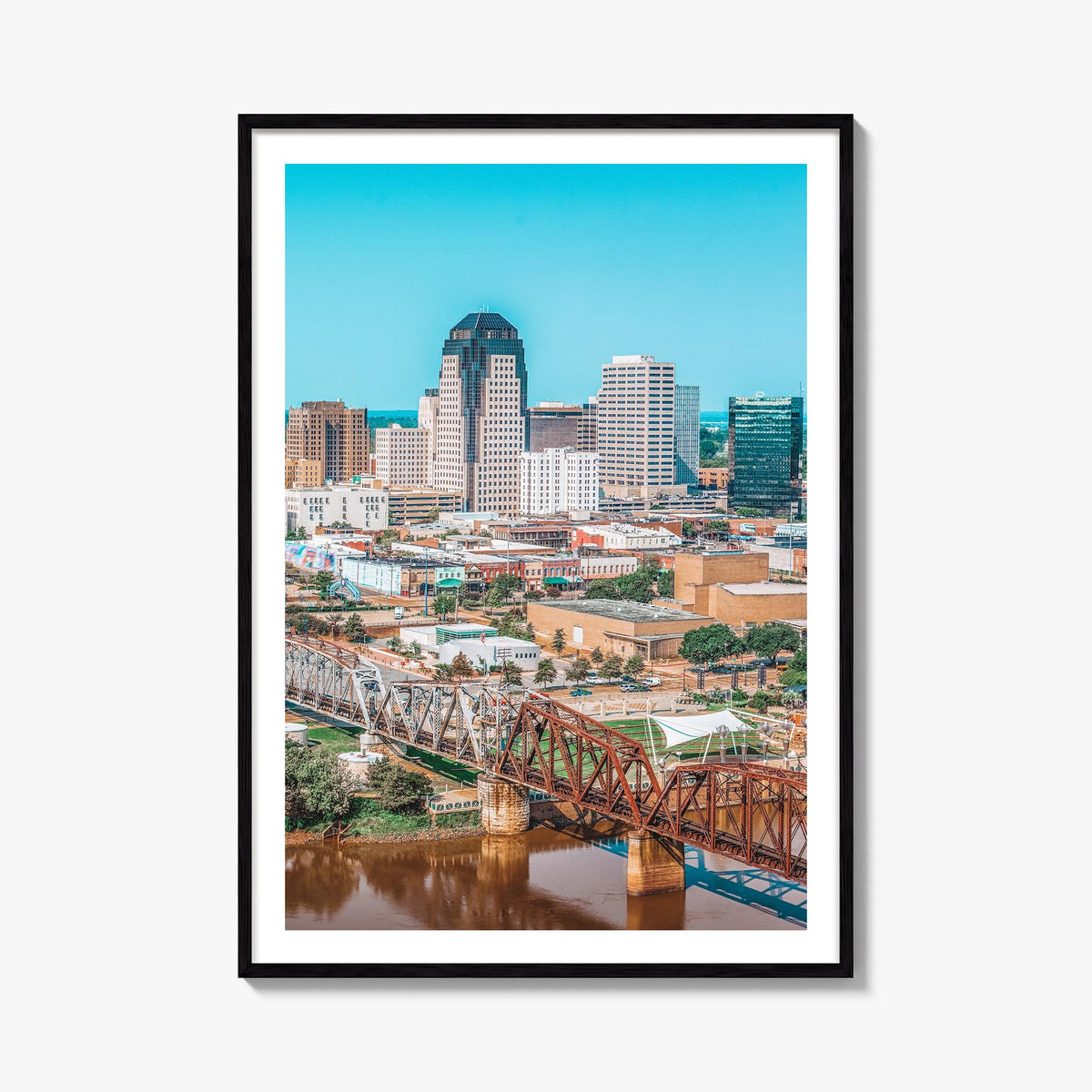 Shreveport colorful photo poster of Louisiana, USA – vertical wall art, unframed print shown in interior mockup