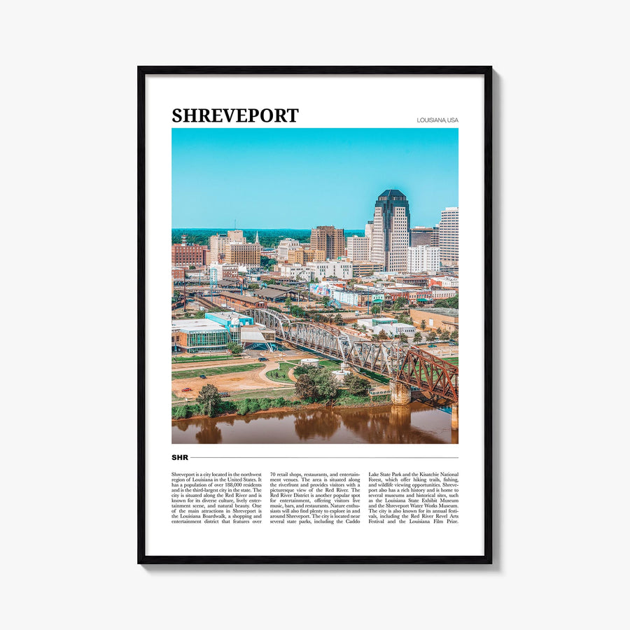 Shreveport colorful travel poster of Louisiana, USA – vertical wall art, unframed print shown in interior mockup