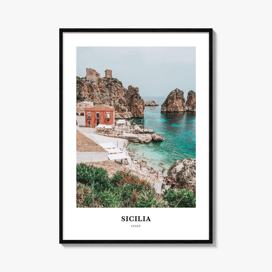 Sicily no. 1 colorful classic poster of Sicilia, Italy – vertical wall art, unframed print shown in interior mockup