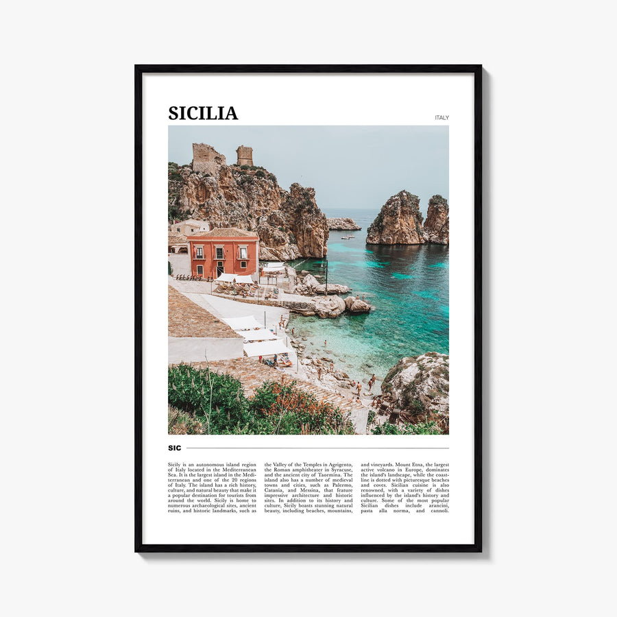 Sicily no. 1 colorful travel poster of Sicilia, Italy – vertical wall art, unframed print shown in interior mockup