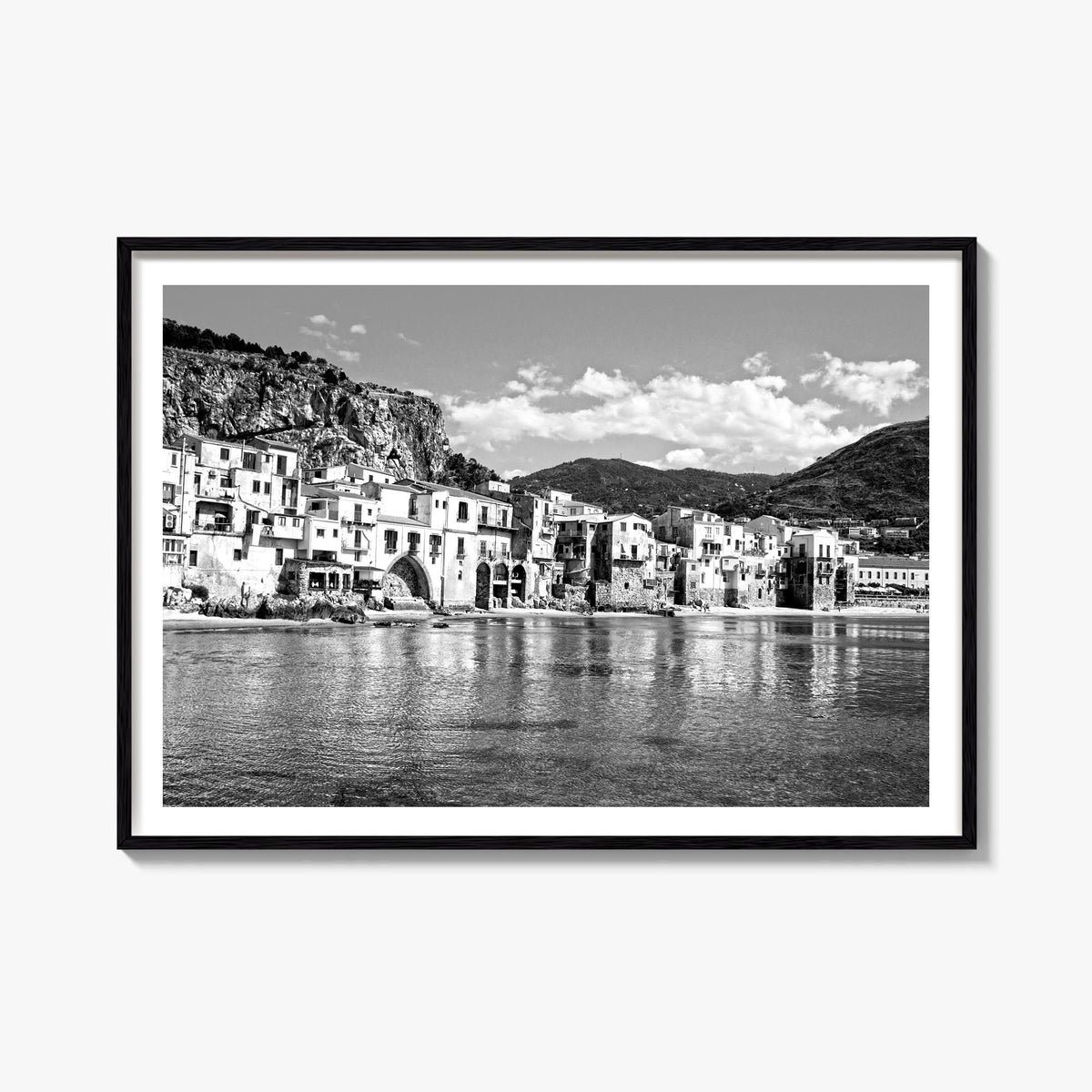 Sicily black & white photo poster of Italy – horizontal wall art, unframed print shown in interior mockup