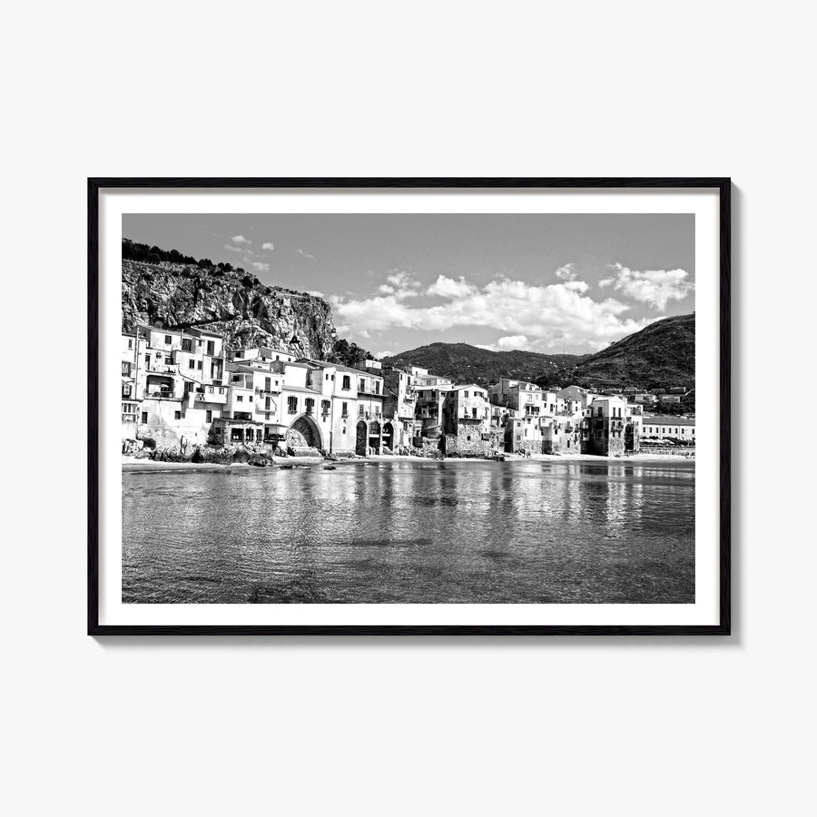 Sicily black & white photo poster of Italy – horizontal wall art, unframed print shown in interior mockup
