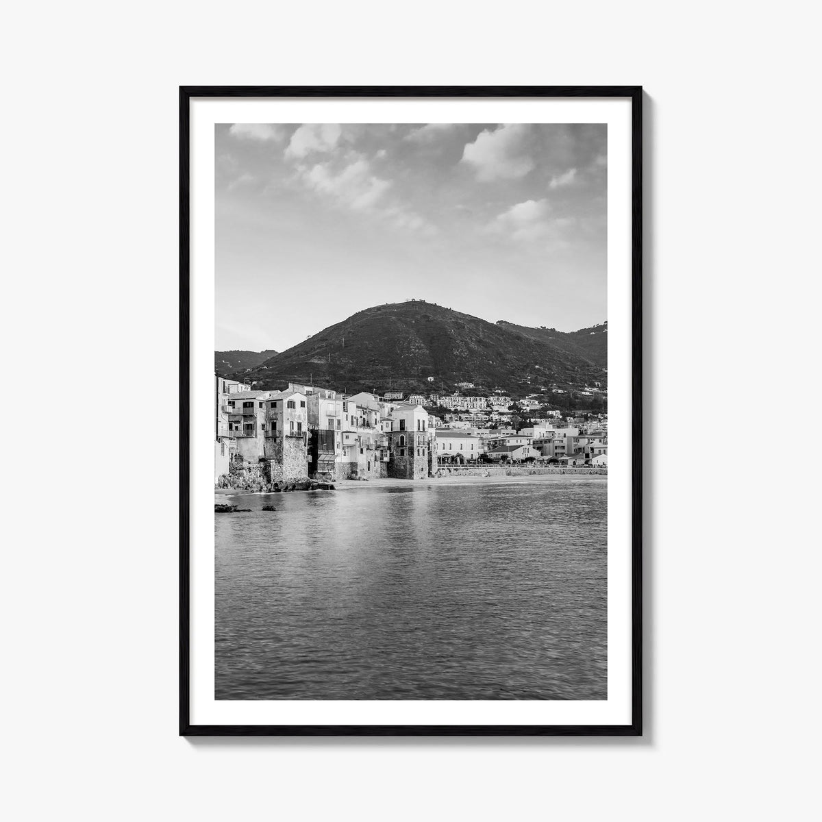 Sicily black & white photo poster of Italy – vertical wall art, unframed print shown in interior mockup