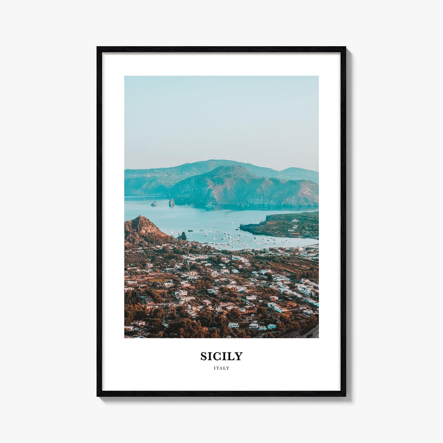 Sicily no. 2 colorful classic poster of Italy – vertical wall art, unframed print shown in interior mockup