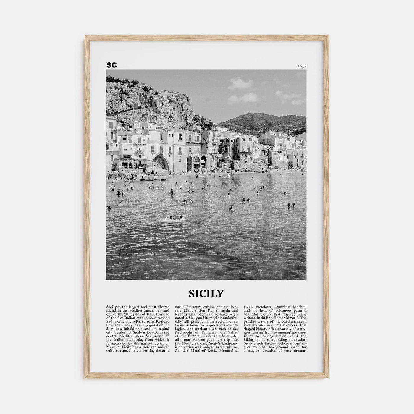 Sicily No 1 Poster Natural Wood / 8x12 in Nbourhood Travel B&W Poster