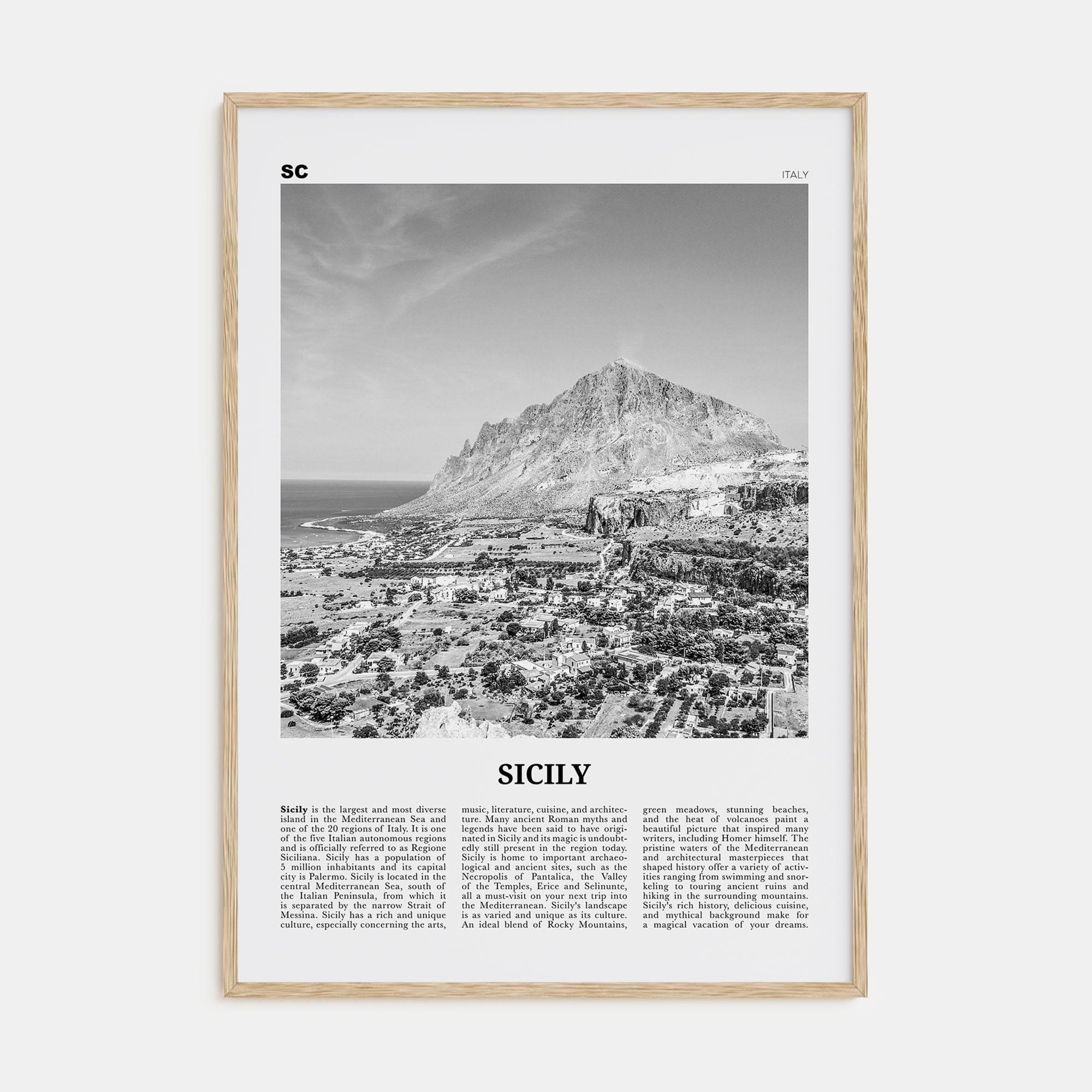 Sicily No 2 Poster Natural Wood / 8x12 in Nbourhood Travel B&W Poster