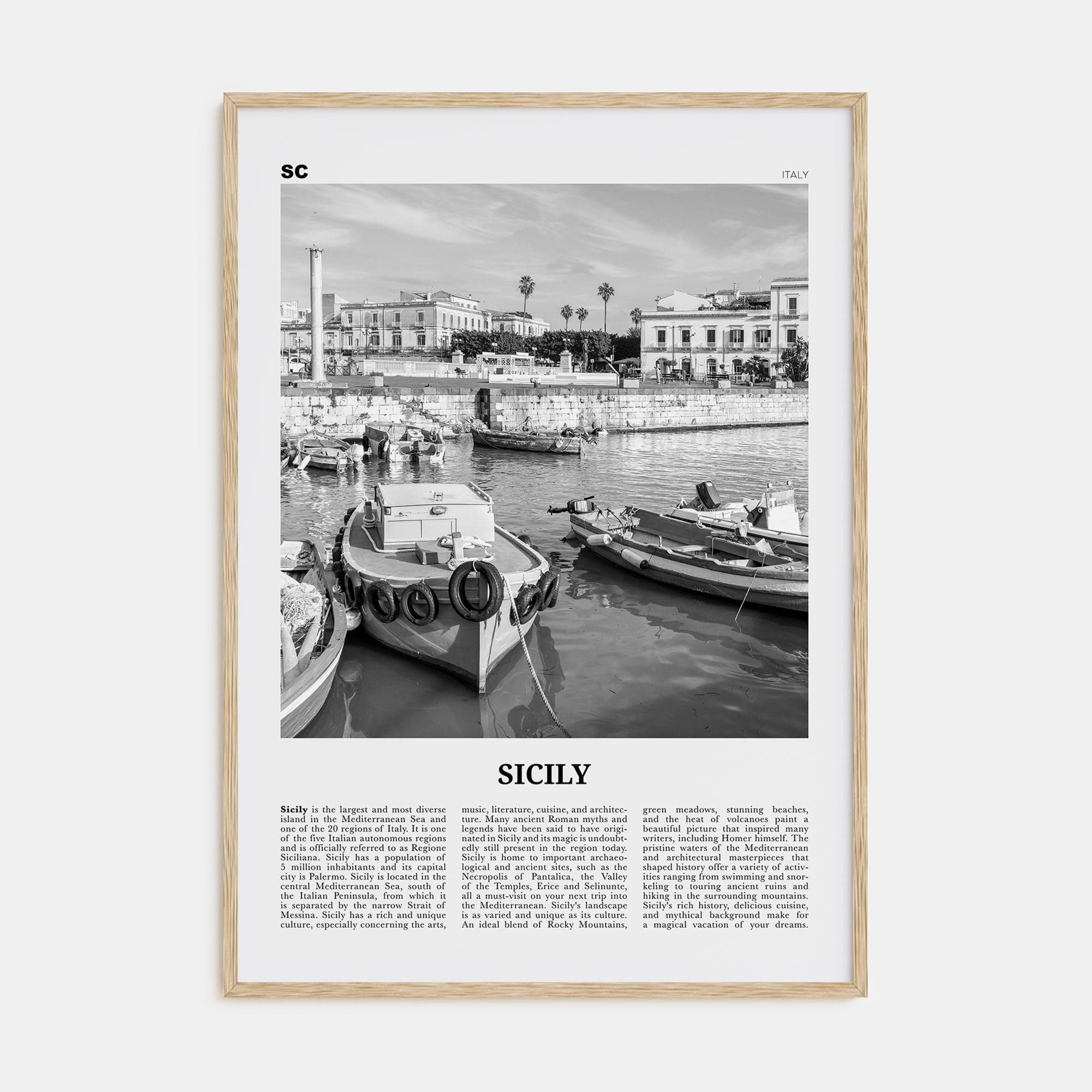 Sicily No 3 Poster Natural Wood / 8x12 in Nbourhood Travel B&W Poster