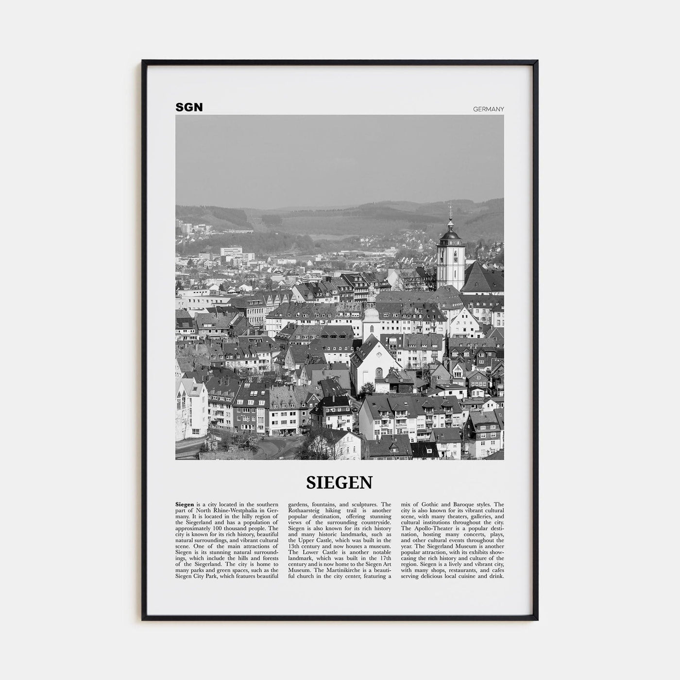 Siegen Poster Black Metal / 8x12 in Nbourhood Travel B&W Poster