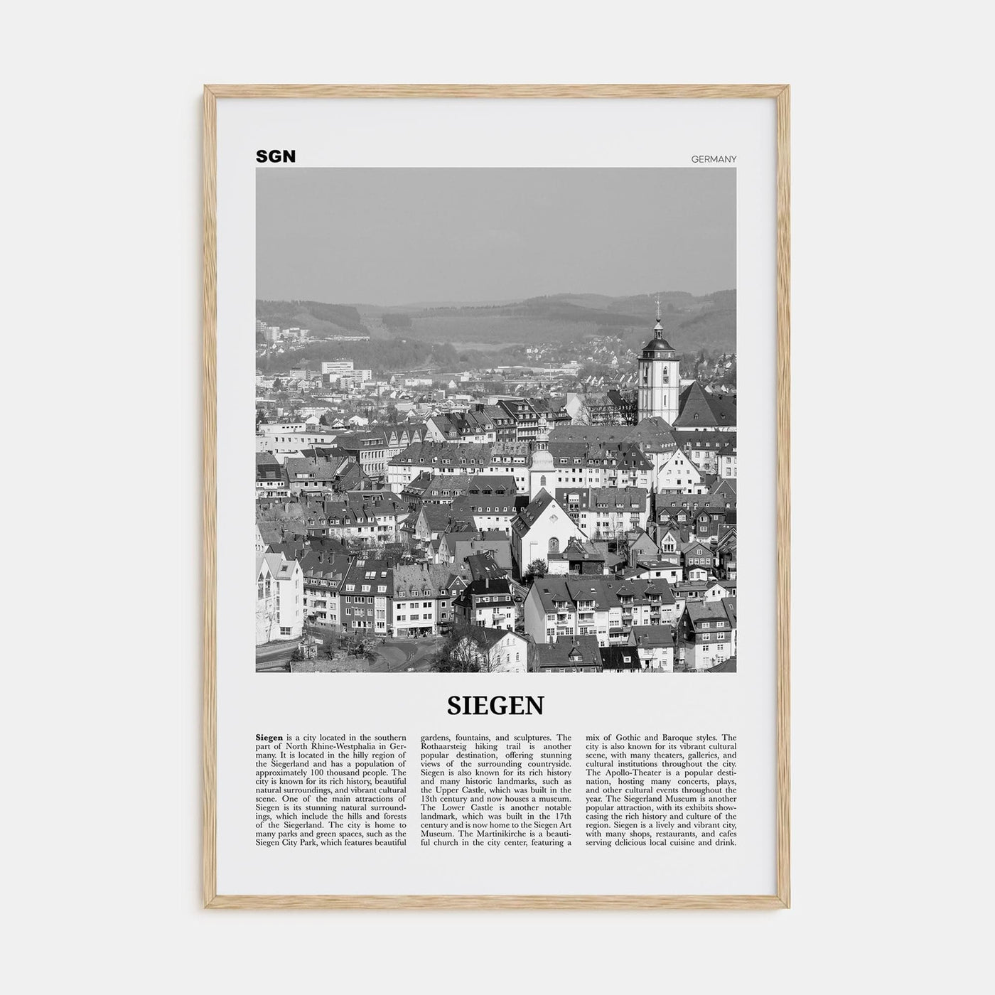 Siegen Poster Natural Wood / 8x12 in Nbourhood Travel B&W Poster