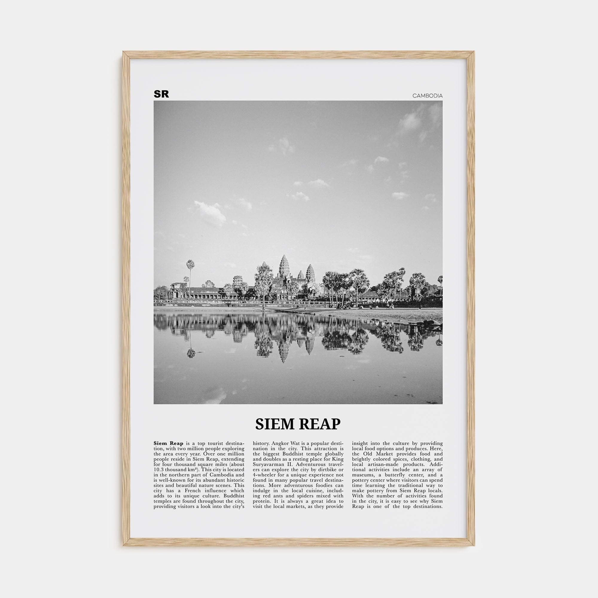 Siem Reap Poster Natural Wood / 8x12 in Nbourhood Travel B&W Poster