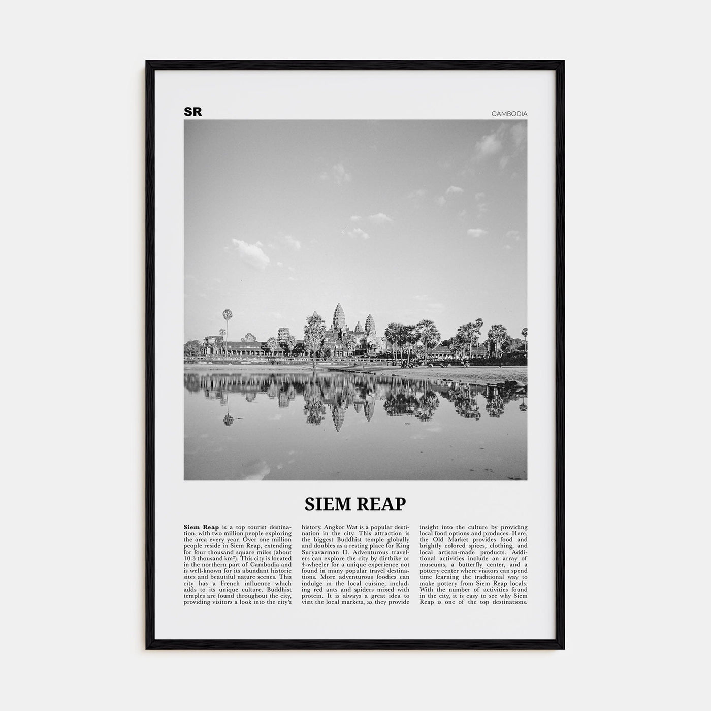 Siem Reap Poster Black Wood / 8x12 in Nbourhood Travel B&W Poster