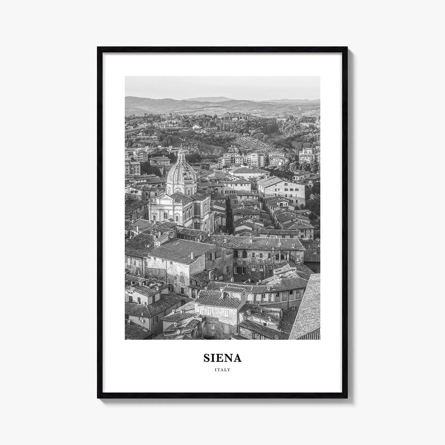 Siena black & white classic poster of Italy – vertical wall art, unframed print shown in interior mockup