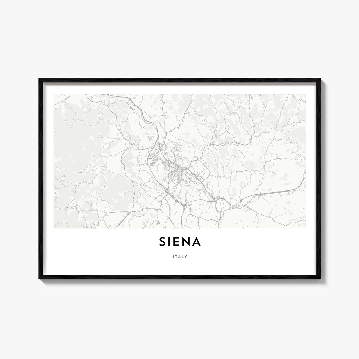Siena black & white map poster of Italy – horizontal wall art, unframed print shown in interior mockup