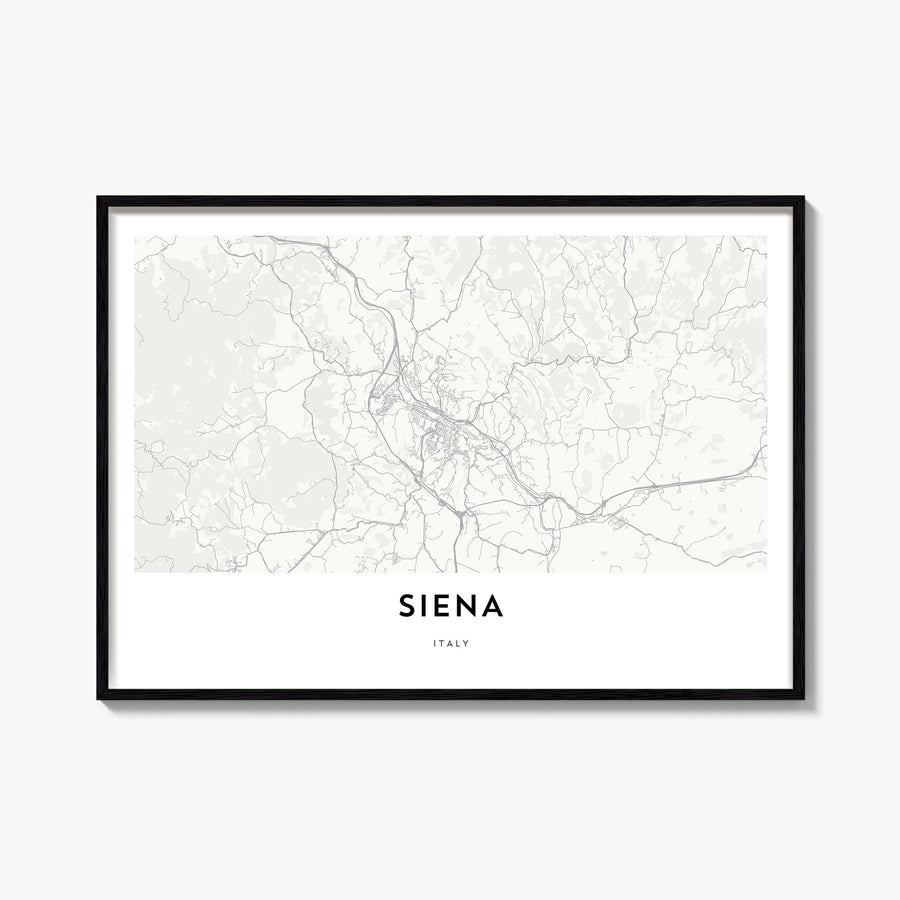 Siena black & white map poster of Italy – horizontal wall art, unframed print shown in interior mockup