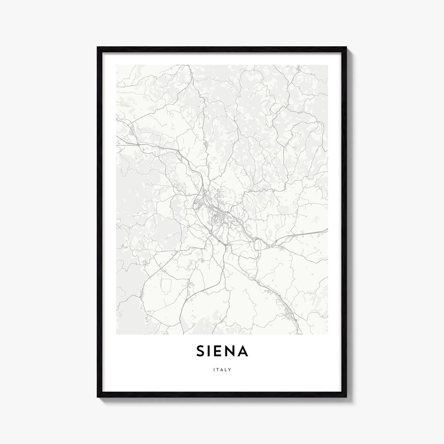 Siena black & white map poster of Italy – vertical wall art, unframed print shown in interior mockup