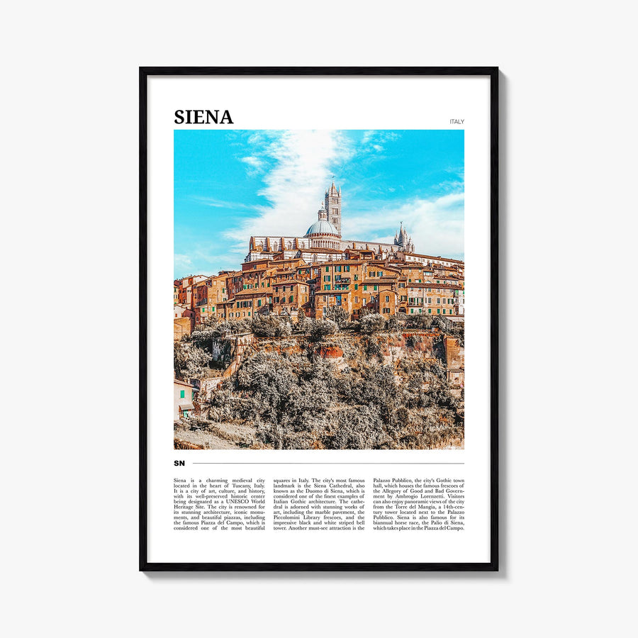 Siena colorful travel poster of Italy – vertical wall art, unframed print shown in interior mockup