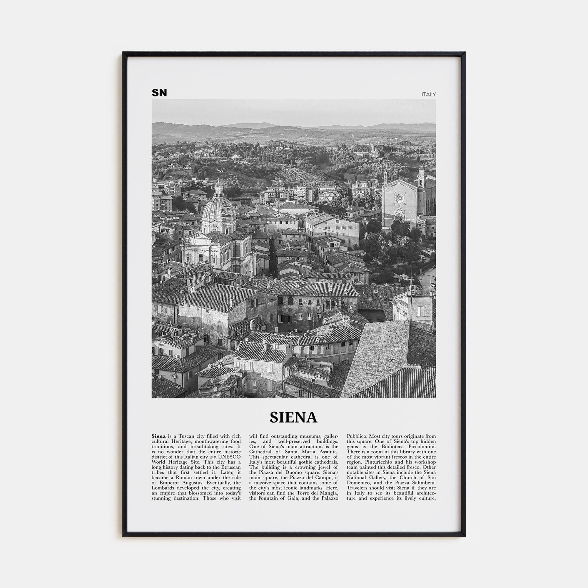 Siena Poster Black Metal / 8x12 in Nbourhood Travel B&W Poster