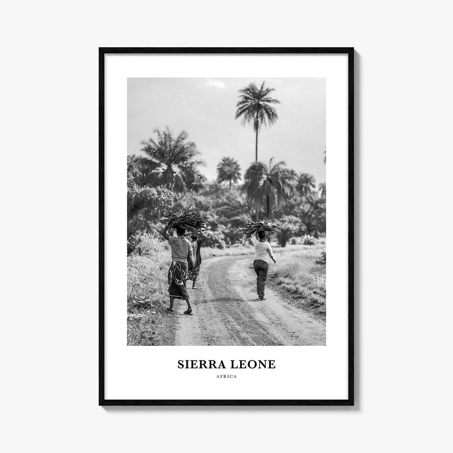 Sierra Leone black & white classic poster of Africa – vertical wall art, unframed print shown in interior mockup