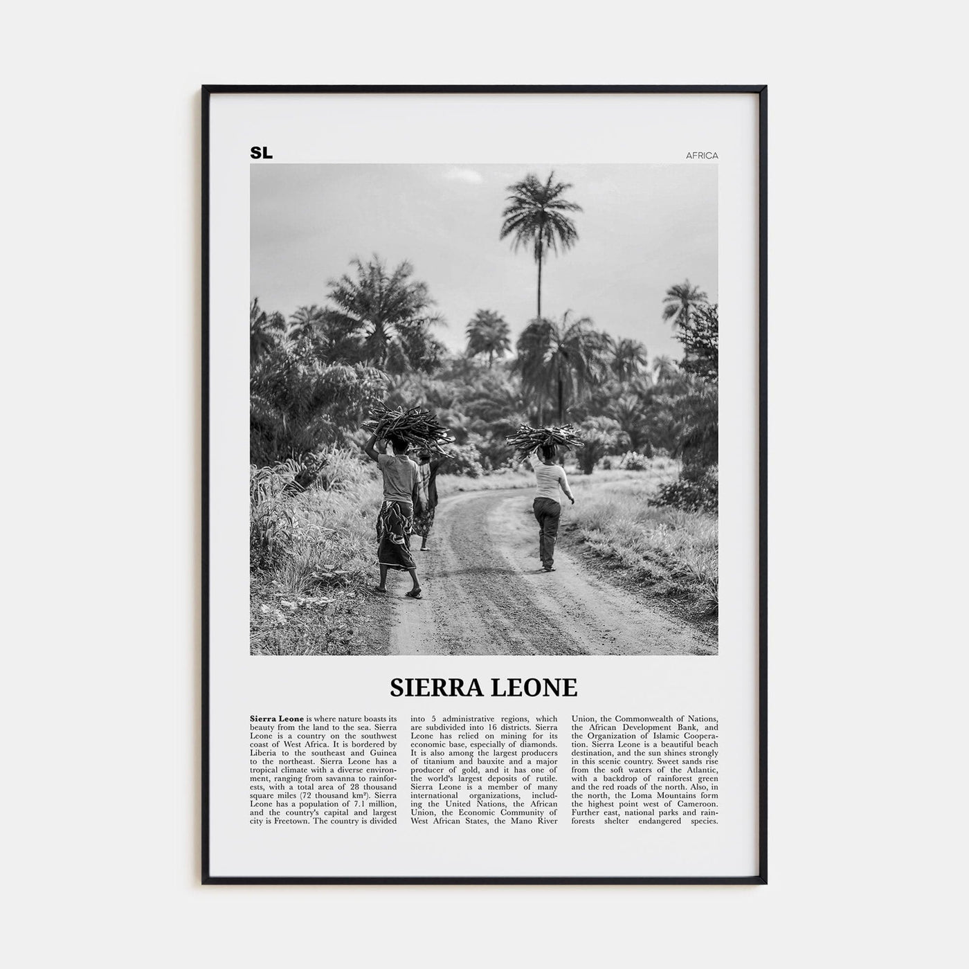 Sierra Leone Poster Black Metal / 8x12 in Nbourhood Travel B&W Poster