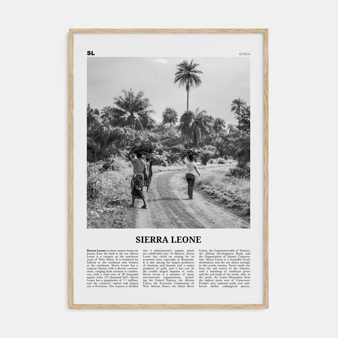 Sierra Leone Poster Natural Wood / 8x12 in Nbourhood Travel B&W Poster