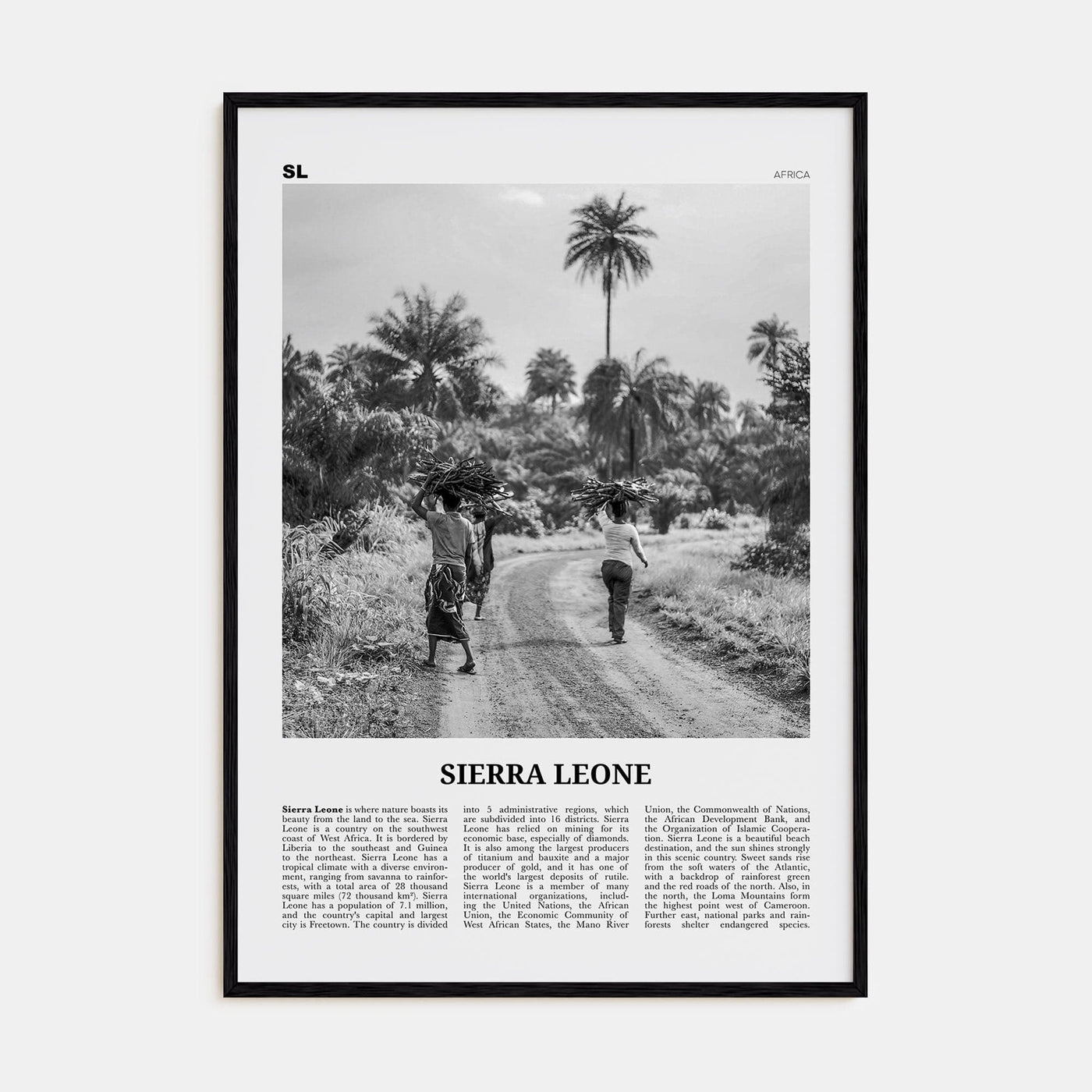 Sierra Leone Poster Black Wood / 8x12 in Nbourhood Travel B&W Poster