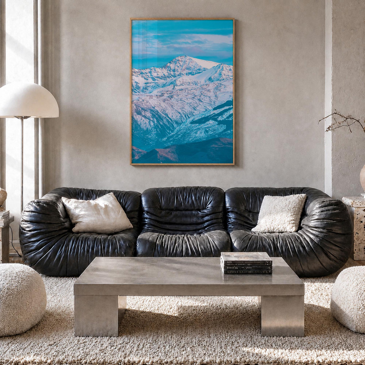 Sierra Nevada colorful photo poster of California & Nevada, USA – vertical wall art in natural wood frame, hanging on wall