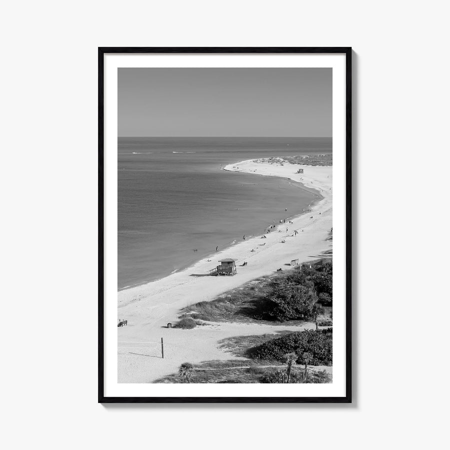 Siesta Key black & white photo poster of Florida, USA – vertical wall art, unframed print shown in interior mockup