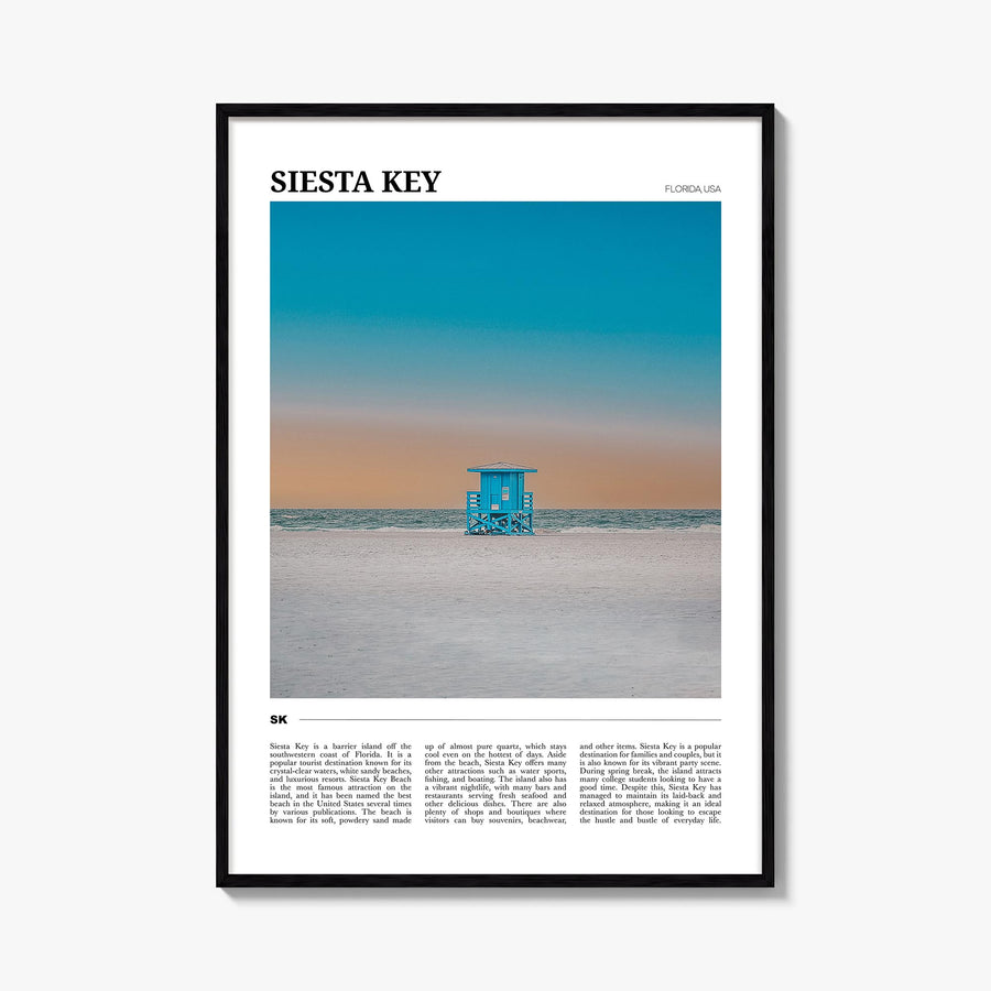 Siesta Key colorful travel poster of Florida, USA – vertical wall art, unframed print shown in interior mockup