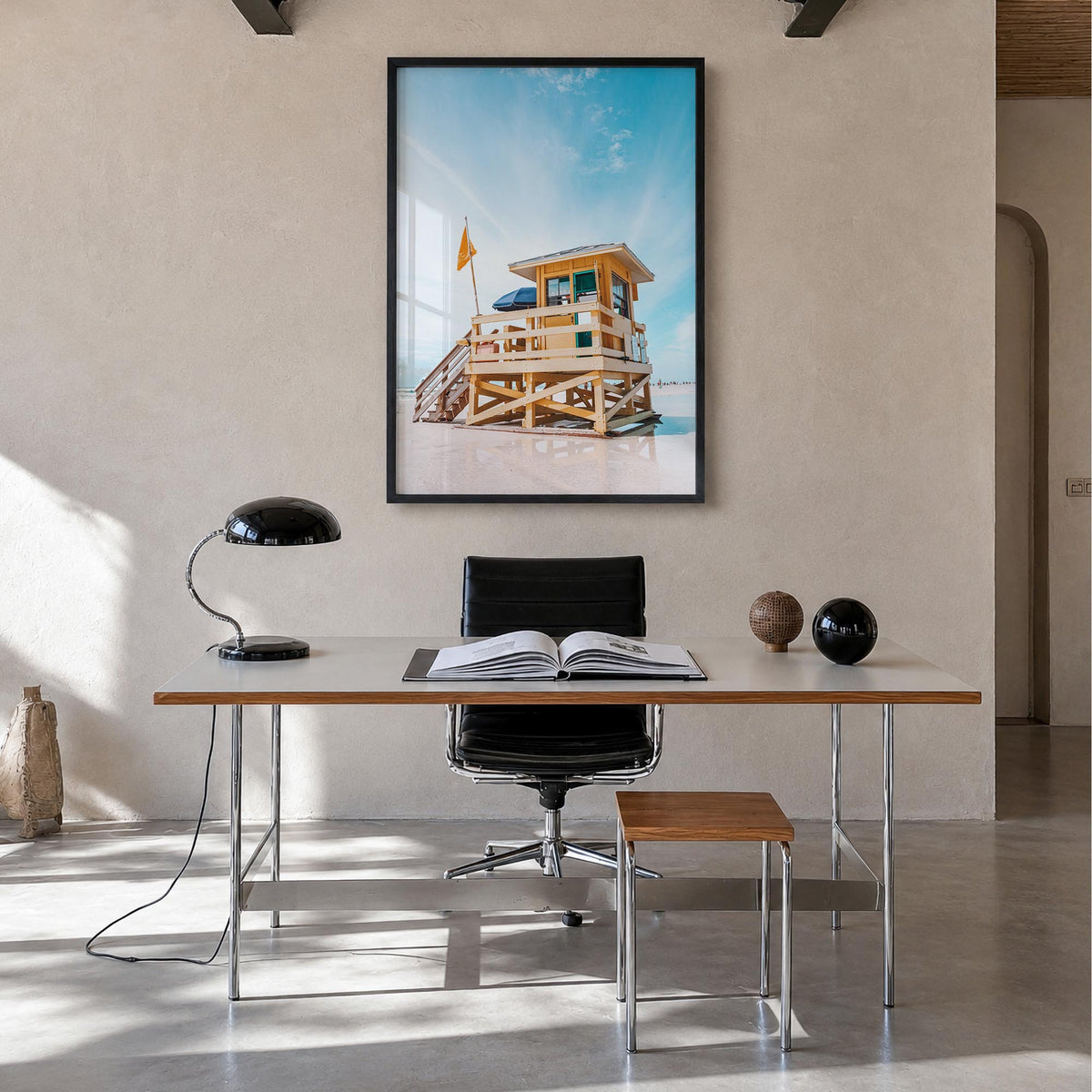 Siesta Key no. 1 colorful photo poster of Florida, USA – vertical wall art in black wood frame, hanging on wall