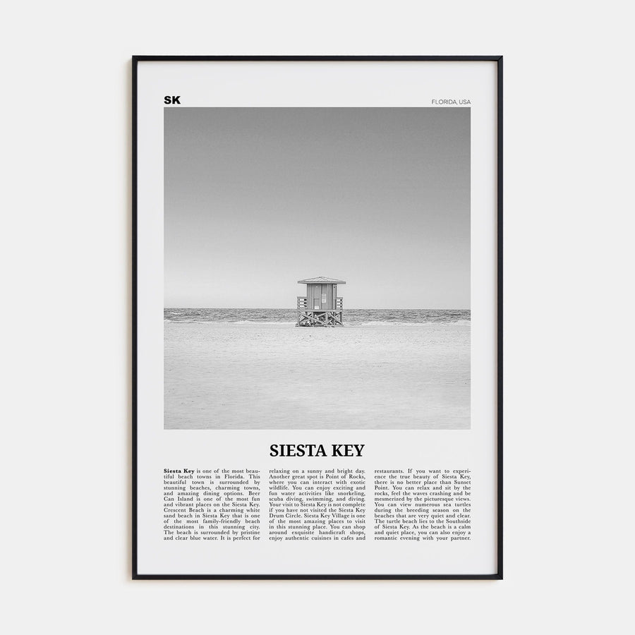 Siesta Key Poster Black Metal / 8x12 in Nbourhood Travel B&W Poster