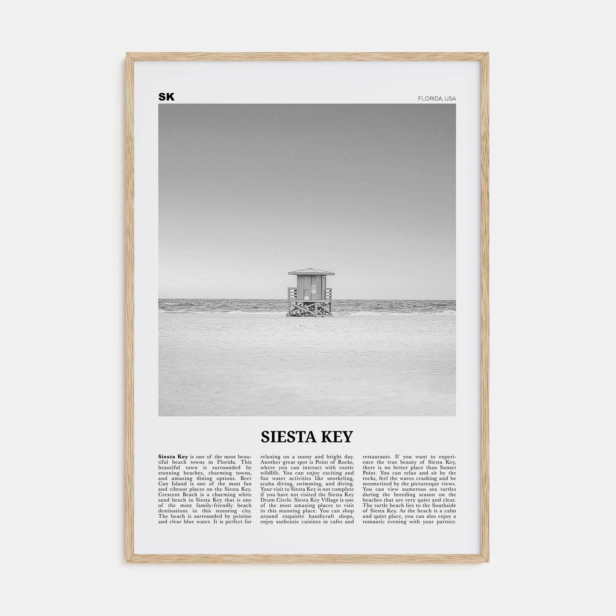 Siesta Key Poster Natural Wood / 8x12 in Nbourhood Travel B&W Poster