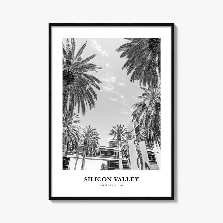 Silicon Valley black & white classic poster of California, USA – vertical wall art, unframed print shown in interior mockup