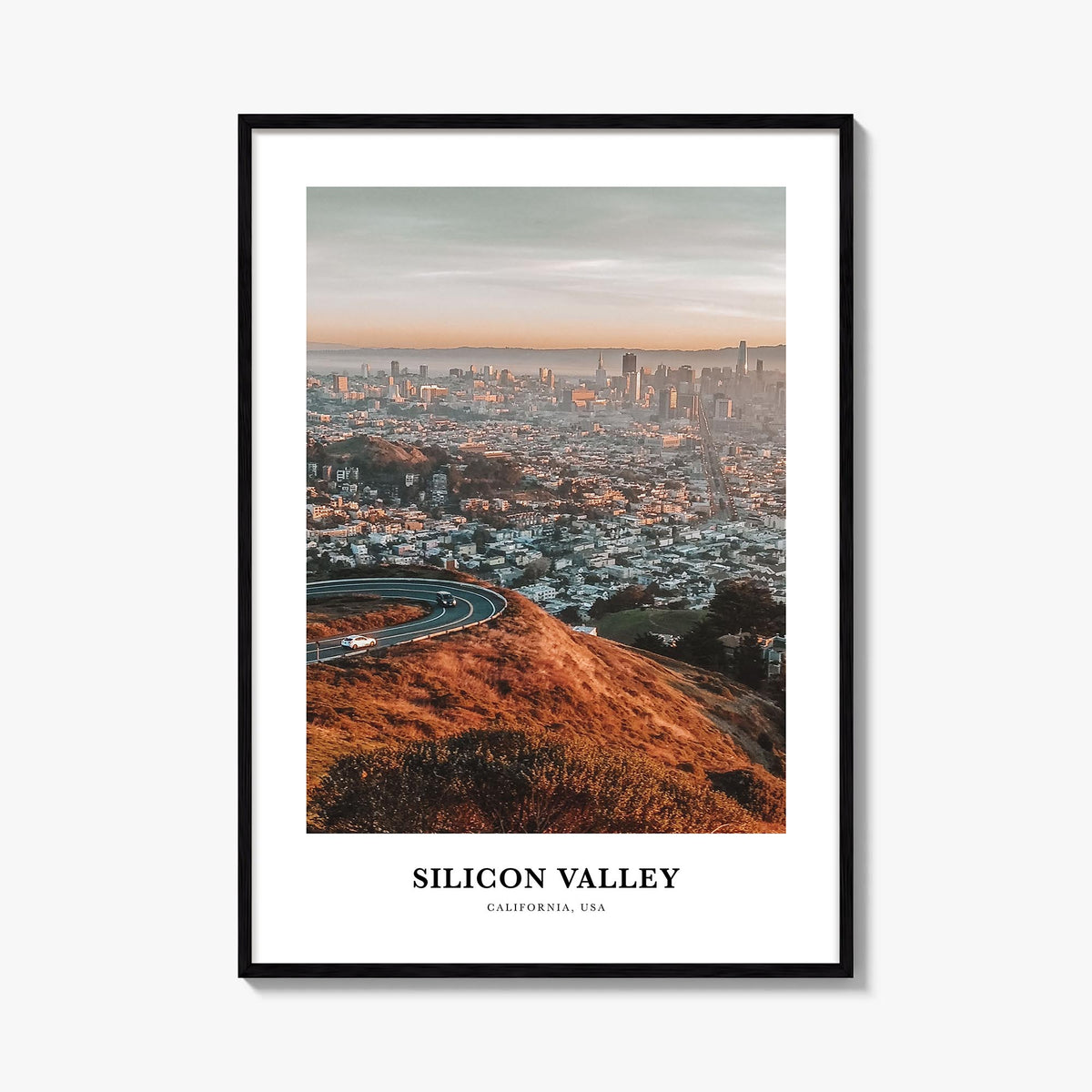 Silicon Valley no. 3 colorful classic poster of California, USA – vertical wall art, unframed print shown in interior mockup