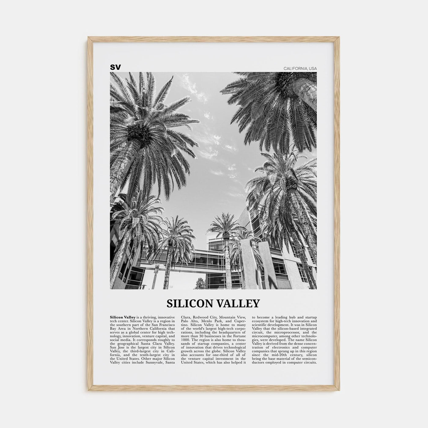 Silicon Valley Poster Natural Wood / 8x12 in Nbourhood Travel B&W Poster