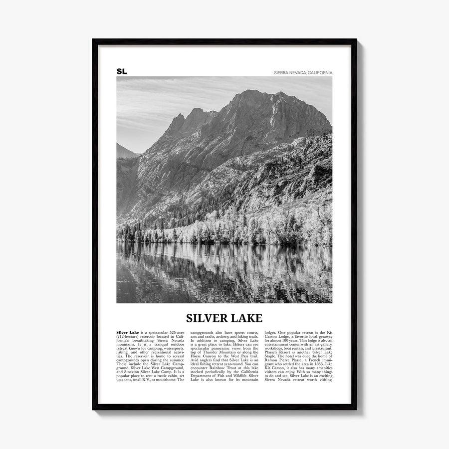 Silver Lake, Sierra Nevada Newspaper Poster, framed poster mockup