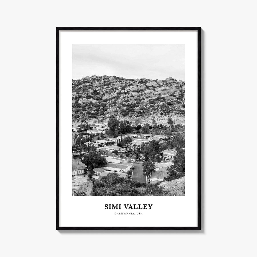 Simi Valley black & white classic poster of California, USA – vertical wall art, unframed print shown in interior mockup
