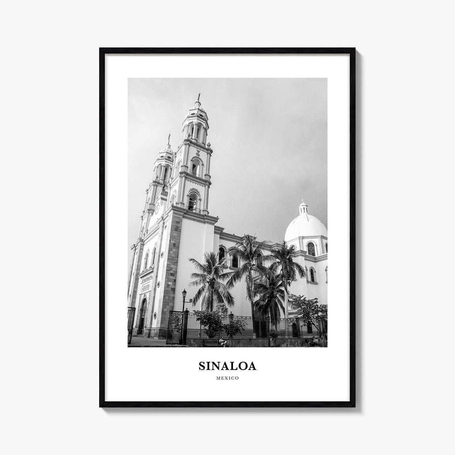 Sinaloa black & white classic poster of Mexico – vertical wall art, unframed print shown in interior mockup