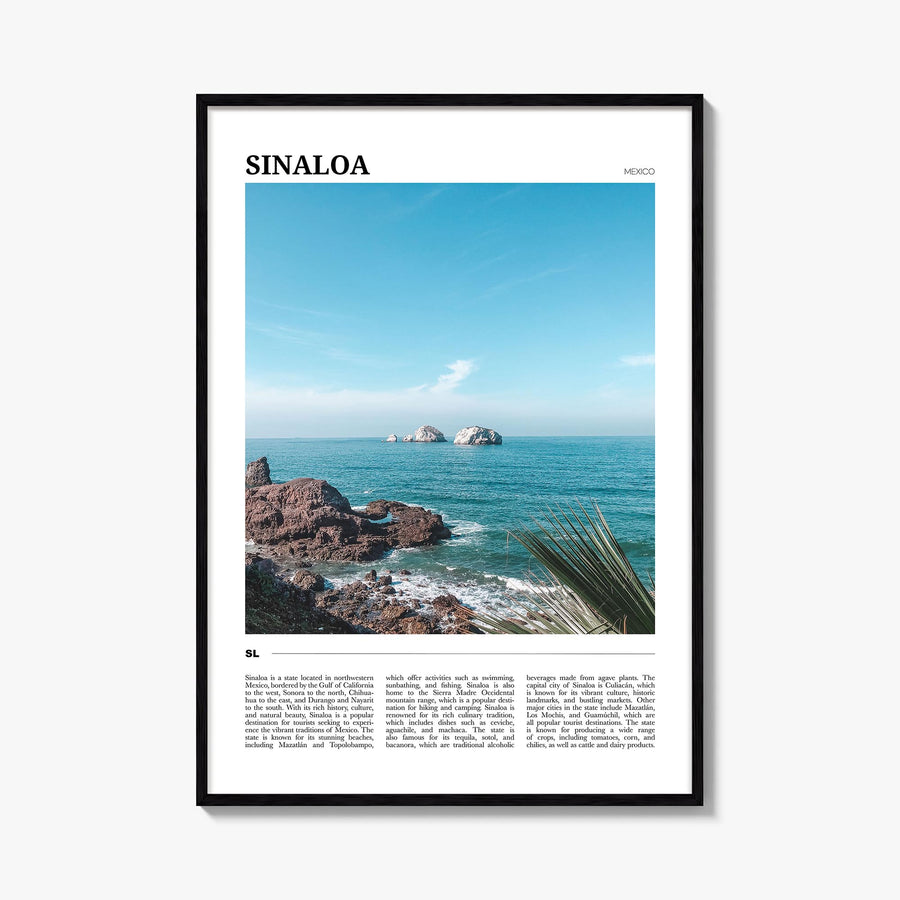 Sinaloa colorful travel poster of Mexico – vertical wall art, unframed print shown in interior mockup