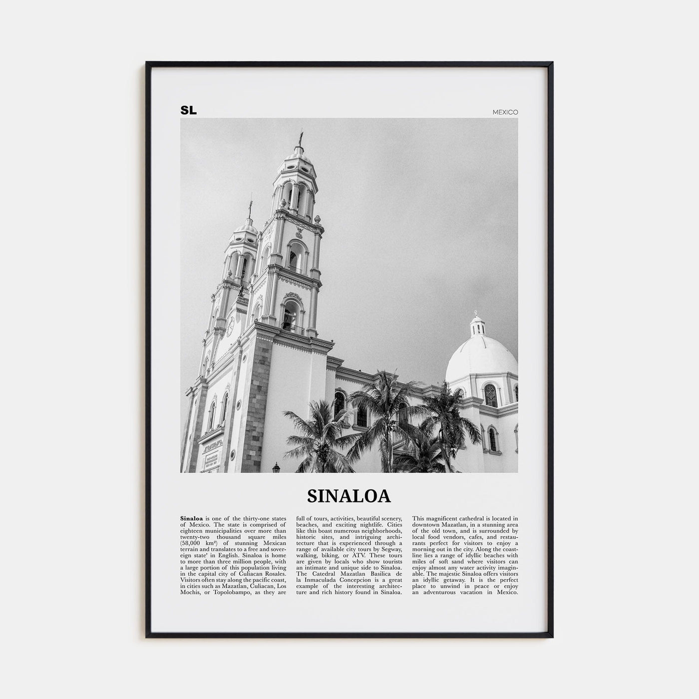 Sinaloa Poster Black Metal / 8x12 in Nbourhood Travel B&W Poster