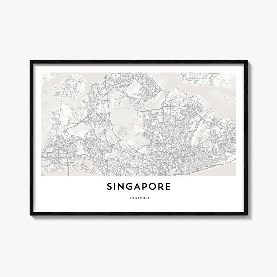 Singapore black & white map poster of Asia – horizontal wall art, unframed print shown in interior mockup
