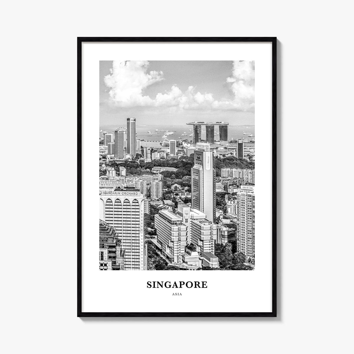 Singapore no. 1 black & white classic poster of Asia – vertical wall art, unframed print shown in interior mockup