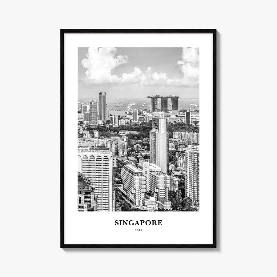 Singapore no. 1 black & white classic poster of Asia – vertical wall art, unframed print shown in interior mockup