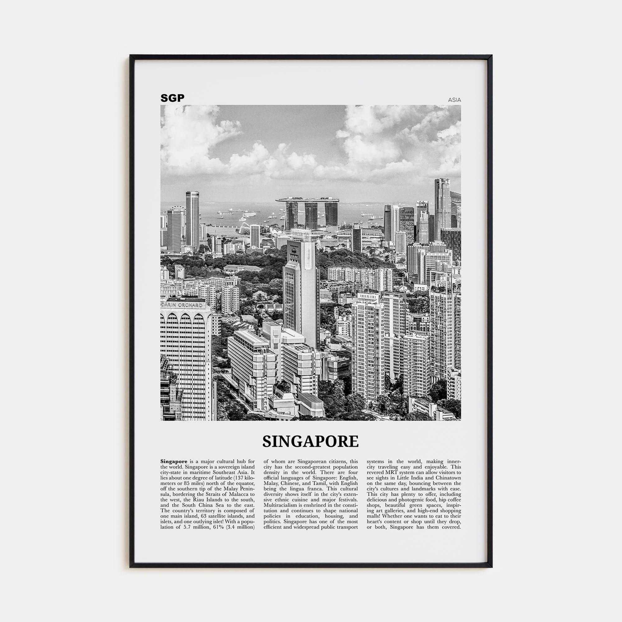 Singapore No 1 Poster Black Metal / 8x12 in Nbourhood Travel B&W Poster